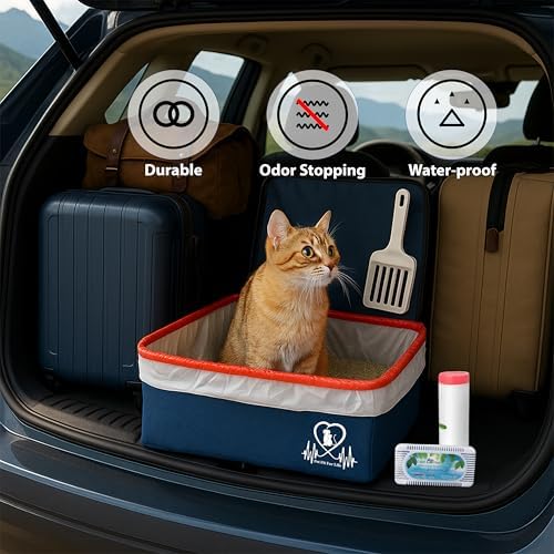 Pet Fit for Life Portable Litter Box for Cats for Travel - Medium, Includes Zippered Cover, Liner Bags, Odor Catcher, Litter Scooper, Collapsible Water/Food Bowl, and Folds for Easy Travel and Storage