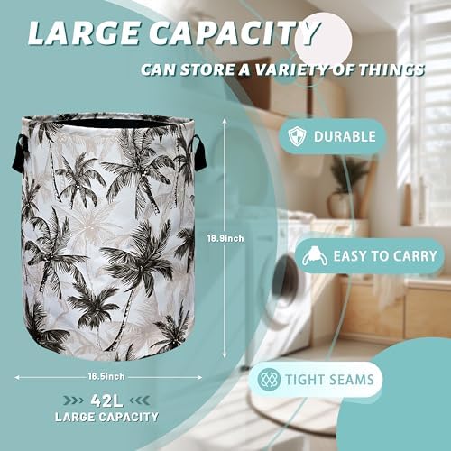 Tropical Palm Tree Laundry Basket Oxford Cloth Hamper 18.9"x16.5"