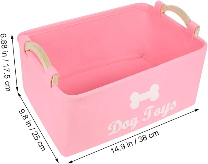 Zerodeko Pink Felt Dog Storage Bin with Handle Large Sundries Organizer for Pet Food Clothes Spacious Pet Holder Box to Keep Accessories Neat and Portable