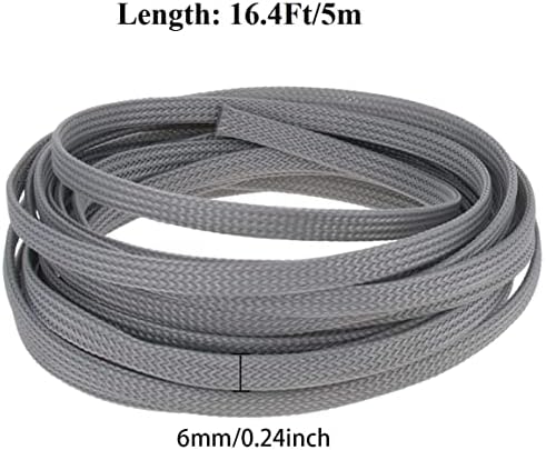 Bettomshin 1Pc 16.4Ft(5m) Cable Management Sleeve, 1/4"(6mm) Width PET Grey Cord Protector, Wire Loom Tube Insulated Split Sleeving for USB Cable Power Cord Organizer Video Cable Hider