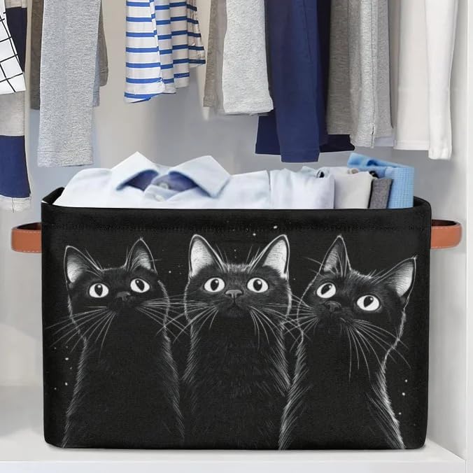 Curious Black Cats Storage Boxes Theme Storage Nursery Baskets with Handle Closet Collapsible Organizer Shelf Bins for Book Cloth 15 X 11 X 9.5 IN