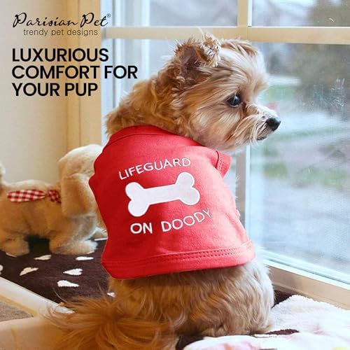 Parisian Pet Dog Shirt – 100% Cotton Shirts for Small Dogs – Sleeveless Red Lifeguard Puppy Vest – Lightweight and Breathable Pet Apparel – Pullover Summer Dog Clothes - Stretchy T Shirts for Dogs