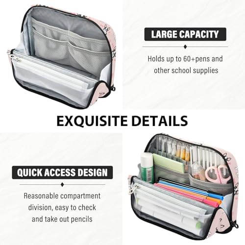 Emelivor Dog Pink Pets Pattern Large Capacity Pencil Case Stand Up Pencil Pouch for School Office Supplies Pen Organizer Bag with Pockets Portable Makeup Pouch for Kids Adults Boys Girls