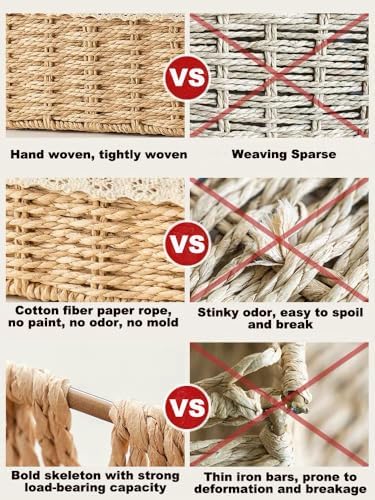 Wicker Baskets for Organizing,Natural Paper Rope Large Small Basket Set with Liner,Hand Woven Pantry Organizer & Storage for Women Girls Bathroom Living Room School Desk Shelves Décor(3 Pack Grey)