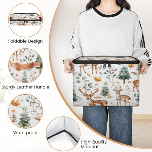 Cute Wild Deer Storage Box with Zipper Lid | Collapsible, Fabric, Storage Bin, Handle, Large, Closet Organizer, Containers, Bedroom, Home, Eucalyptus Leaf