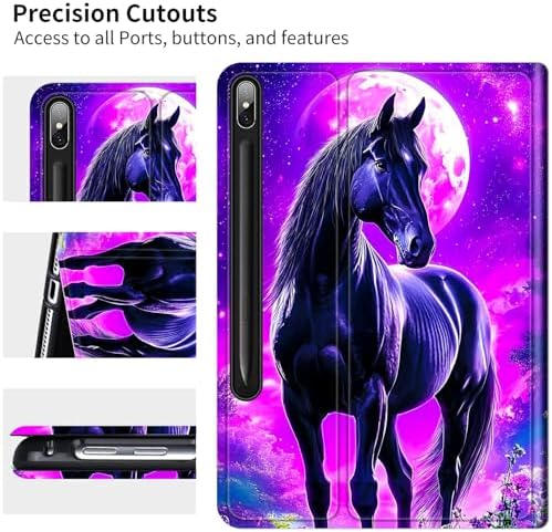 for Samsung Galaxy Tab S9 11 Inch/S9 FE 10.9 Inch 2023 Case | Slim Leather Smart Cover with Multi-Angle Anti-Slip Stand [Auto Wake/Sleep] Shell for Women Men, Purple Black Horse