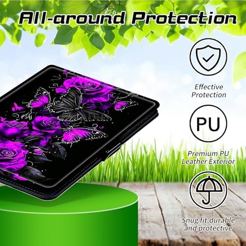 Universal Tablet Case for T-Mobile Revvl Tab 2 10.1" 2025/Revvl Tab 5G 10.36" 2023, 360 Degree Rotating Kickstand Protective Stand PU Leather Shell Cover for 9"-10.5", Purple Rose Art