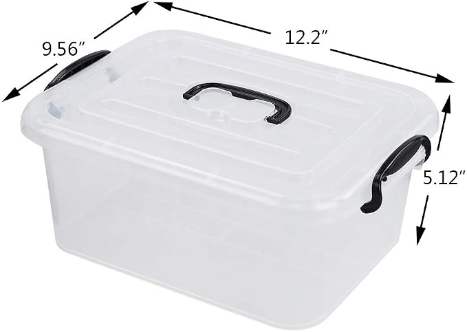 8 L Plastic Storage Boxes, Clear Storage Bin with Handle, 2-Pack | Secure Side Buckle Latches, Dustproof Lid, Clear Visible Body, for Home Office Storage