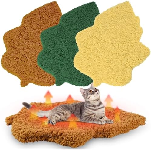 3 Pack Self Warming Pet Bed Leaf Shape Self Heating Cat Dog Mat Washable Thermal Sleeping Pad for Indoor Outdoor Hedgehog, Bunny, Sugar Glider, Rat, Chinchilla(Mixed Colors,Medium-18 x24)