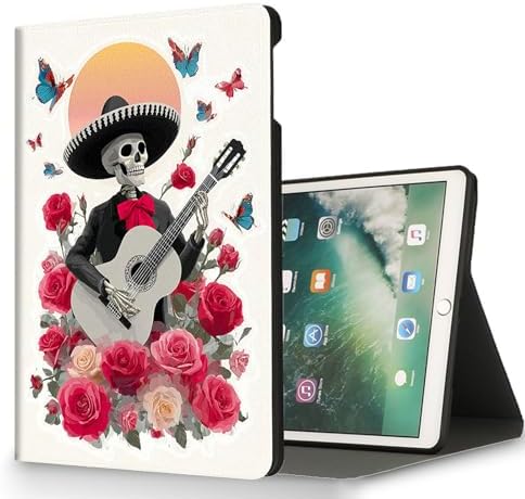 for Microsoft Surface Pro X/Pro X Plus-13 2019/2020/2021/2024 Tablet Case,Auto Wake/Sleep,Adjustable Stand Protective Cover - Day of The Dead Guitar Skeleton