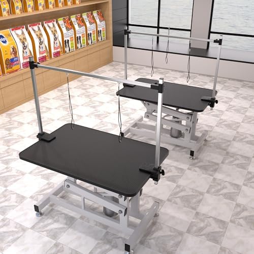 Hydraulic Pet Grooming Table, 42'' Durable Foldable Dog Grooming Table Suitable for Small Medium Large Dogs at Home, Heavy Duty Dogs Grooming Table & Drying Table with Adjustable Arms, Black