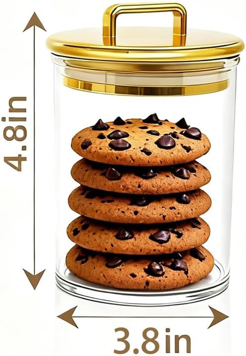 Acrylic Bathroom Storage Jar with Gold Lid – Airtight Clear Canister for Qtip Holder, Cotton Pad Jar, Bath Salt Container, Candy & Snack Canister, Vanity & Countertop Organizer 4.8"
