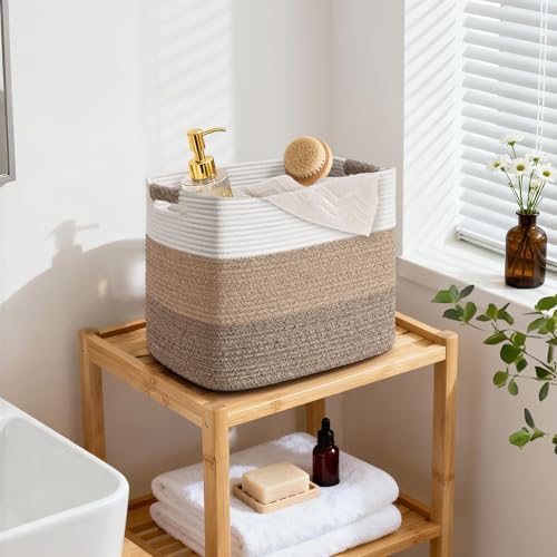15×13 Inch Storage Cubes, 3 Pack Cube Storage Bins for Organizing, Cotton Rope Woven Baskets for Shelves, Bathroom, Kids Room, Closets, Baby Nursery