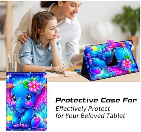 Universal Tablet Case for T-Mobile Revvl Tab 2 10.1" 2025/Revvl Tab 5G 10.36" 2023, 360 Degree Rotating Kickstand Protective Stand PU Leather Shell Cover for 9"-10.5", Blue Elephant Flowers