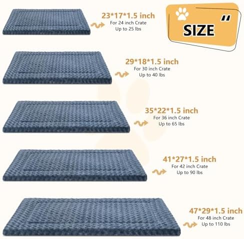 Dog Bed Mat Washable Reversible Dog Crate Pad Soft Fluffy Pet Kennel Beds with Anti-Slip Bottom Dog Cat Sleeping Mattress for Small Medium Dogs, 29x18x1.5 Inch, Gray