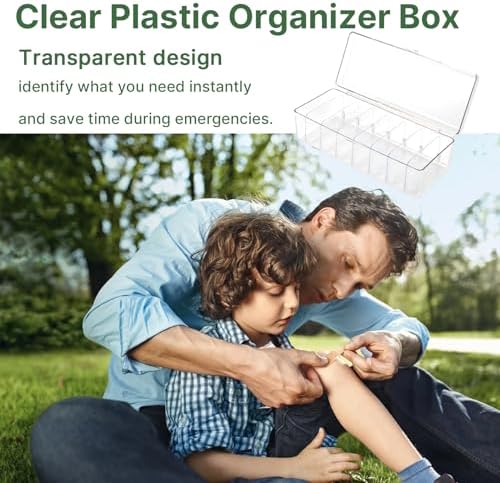 Bandaid Organizer Container, Band Aid Organizer Box, Bandaid Storage Organizer, Bandage Organizer with Lid, Travel Bandaid Case for Elastic Bandage Wrap, Cotton Swabs(Transparent)