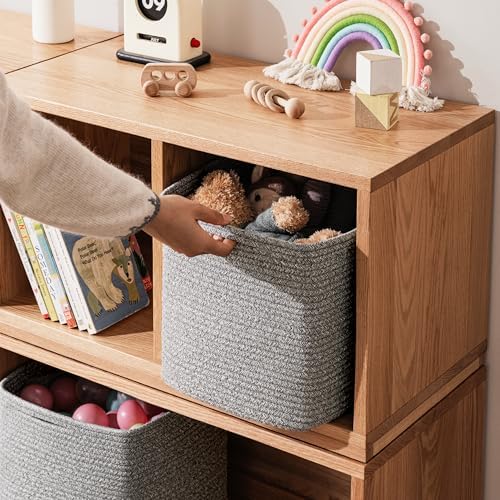joybest 11inch Cube Storage Bins, Cotton Rope Woven Organizer Basket | Set of 4 Cube Bin Square Shelves Organizer Closet Storage, Nursery, Toy Organization, Grey