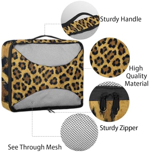 Leopard 4 Set Packing Cubes Luggage Organizer Bags for Travel Accessories and Essentials, Cheetah Print