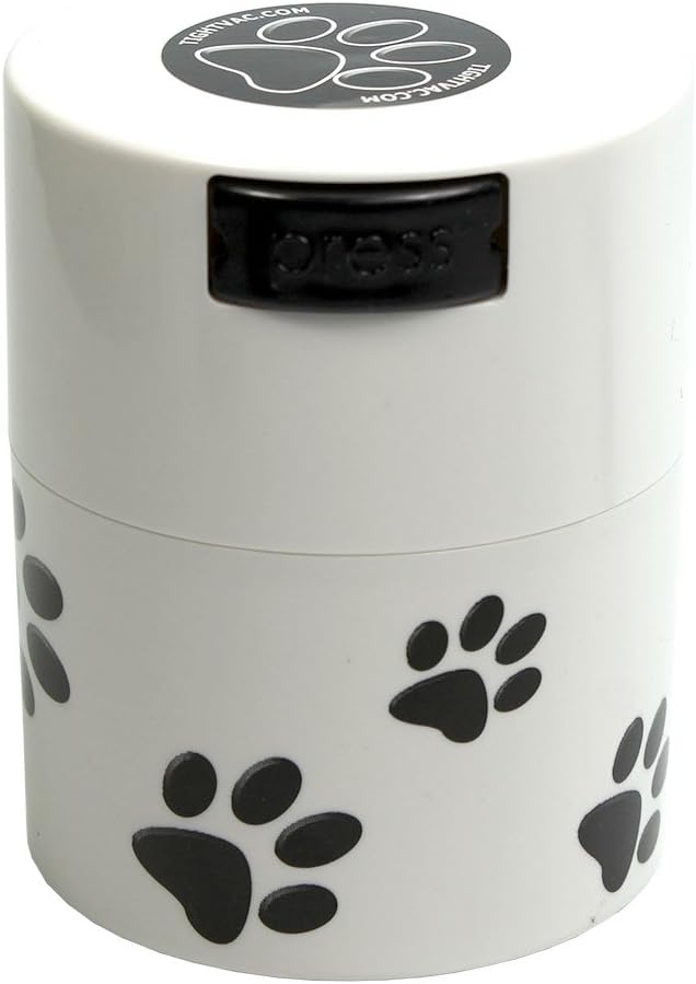 Pawvac 3 Ounce Vacuum Sealed Pet Food Storage Container; White Cap & Body/Black Paws