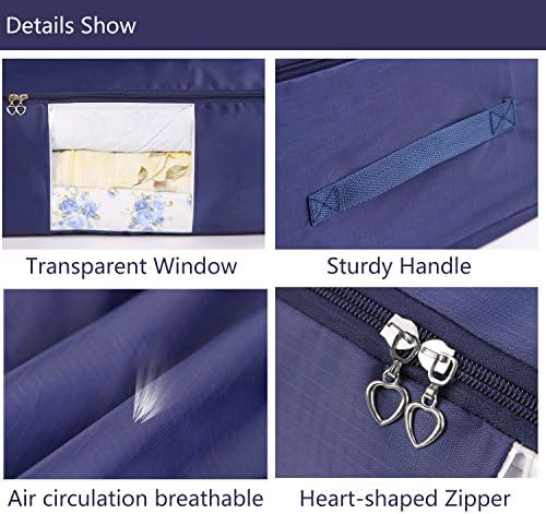 Comforter Storage Bags Pack of 2,Pillow Beddings/Blanket Clothes Organizer Storage Containers with Zippers,Breathable and Moistureproof(Navy blue 2pcs, XXL)