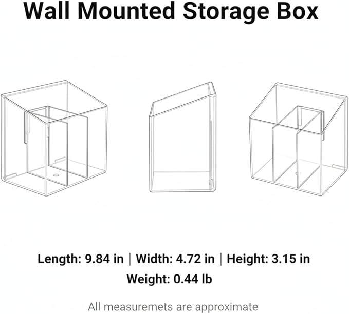 Clear Rectangular Wall-Mounted Organizer with Dividers, Transparent PET Bathroom Canister for Cotton Pads and Cotton Swabs, Space-Saving Vanity Storage Box (1 Pack)