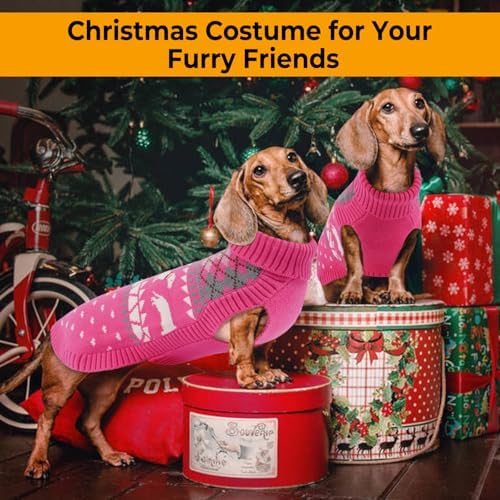Lelepet Dachshund Sweater Turtleneck Dog Sweaters for Small Dogs (XS-XL) | Pullover Knitted Dog Coat,Cold Weather Dachshund Clothes,Fall/Winter Cozy Outfit for Wiener Dogs,Stretchy Knitwear,XL,Pink