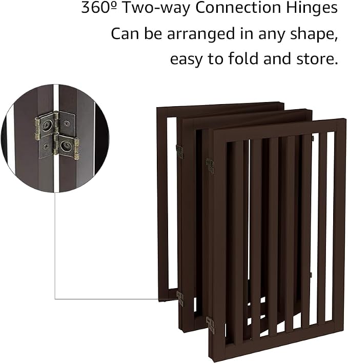 unipaws 36”H Free Standing Pet Gate for Dog Cat, 100”Wide Wooden Dog Gates | Foldable Pet Fence for Doorway, Stairs, Step, Expandable Doggy Barrier, Indoor Use