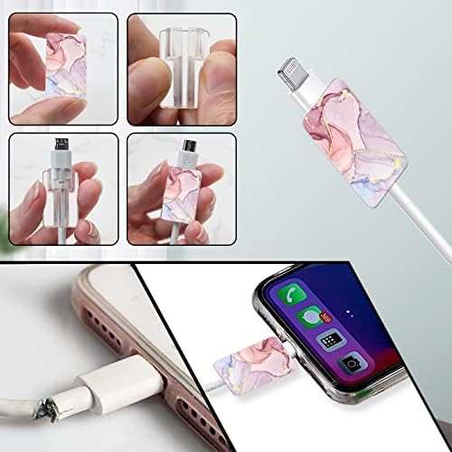 CameCosy 4PCS Cute Cable Protector for iPhone Type-C Charger,Marble Pattern