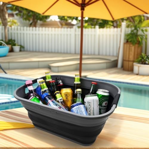 SAMMART 17.5L (4.6 Gallon) Small Collapsible/Foldable/Pop Up/Portable Washing Tub/Storage Basket, Water Capacity 13.5L (1, Grey/Black)