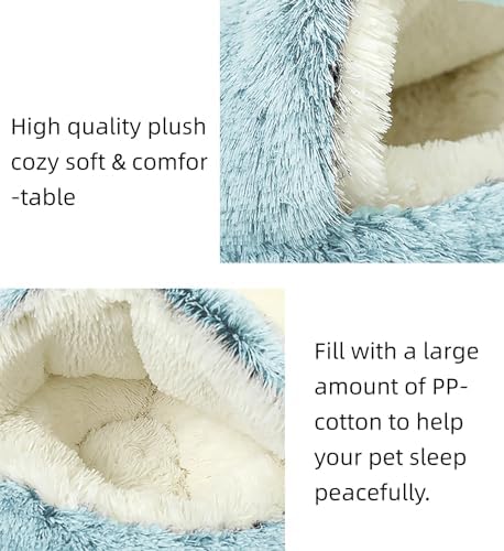 Dog Cave Bed for Small Dogs Cats Pets, Anti Anxiety Calming Plush Dog Beds, Fluffy Covered Hooded Cozy Burrow Puppy Beds, Anti-Slip Bottom Washable Pet Sleeping Bag (20" D, Green)