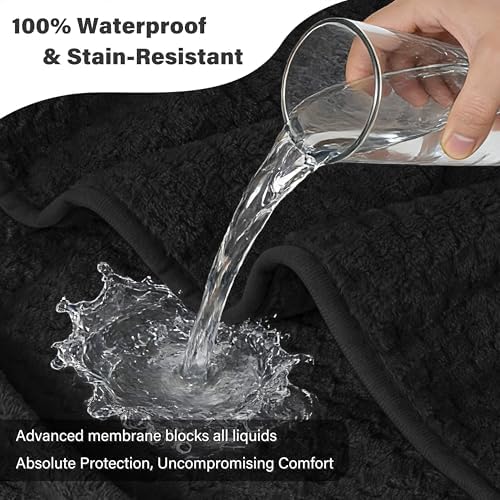 Catalonia Waterproof Dog Blanket, Reversible Leakproof Furniture Protector | Black Fleece Mat for Small to Large Dogs & Cats, Helps Protect Sofa, Bed & Couch from Liquids, Urine & Messes, 40 x 60 Inches