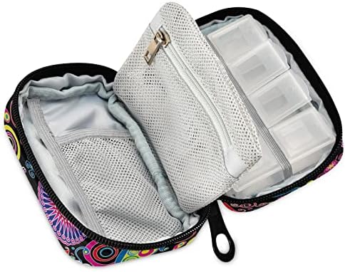 Flower Paisley Skull Pill Box 7 Day Pill Case Travel Pill Organizer Bag with Zipper Portable Weekly Case Compact Size for Vitamin Supplement Holder