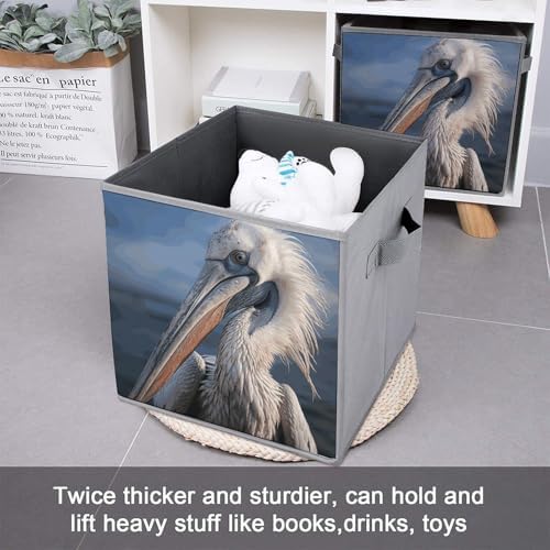 1PCS Foldable Storage Bins Realistic Pelican Printed Storage Container With Handle Large Capacity Storage Boxes Storage Cubes for Household Organization Shelves