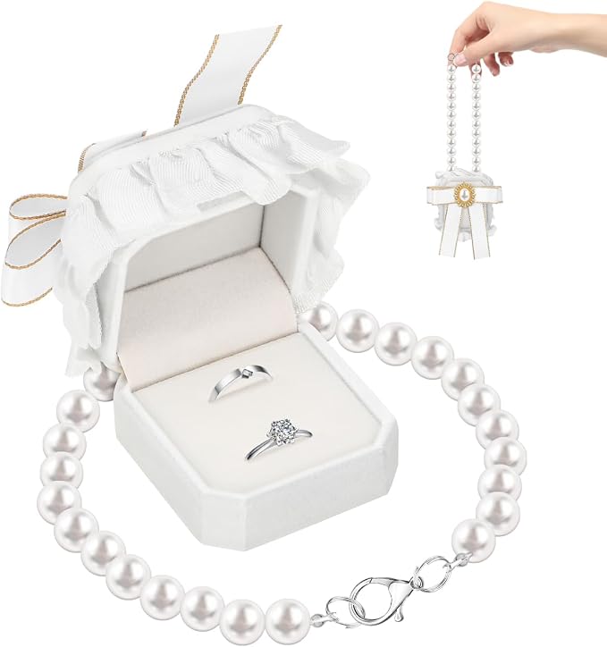 UKCOCO Dog Ring Bearer Collar with Box – 11.8" Pearl Ring Holder, Velvet-Lined Secure Clasp, Lace & Pearl Wedding Prop for Small Dogs & Cats