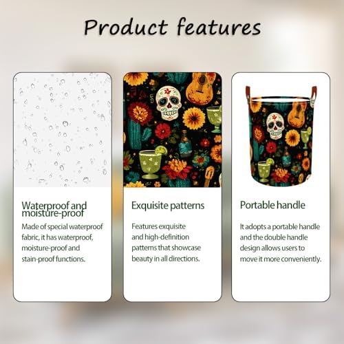 Laundry Basket 15.7x19.7 in Sugar Skull Floral Hamper for Bedroom