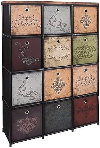 VASICAR Tall Fabric Dresser for Bedroom, Vintage Cube Organizer Shelf | 12-Drawer Storage Tower Unit, DIY Shelves and Drawers for Closet, Nursery, Hallway, Entryway