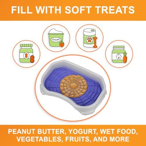 Neater Pets Neat-LIK Dog Lick Mat w/Mess-Proof Tray, Lick Mat for Dogs, Cats, Puppy, Reduces Anxiety & Boredom, Peanut Butter Slow Feeder, Interactive Treat Licking Pad (Purple/Vanilla Bean)