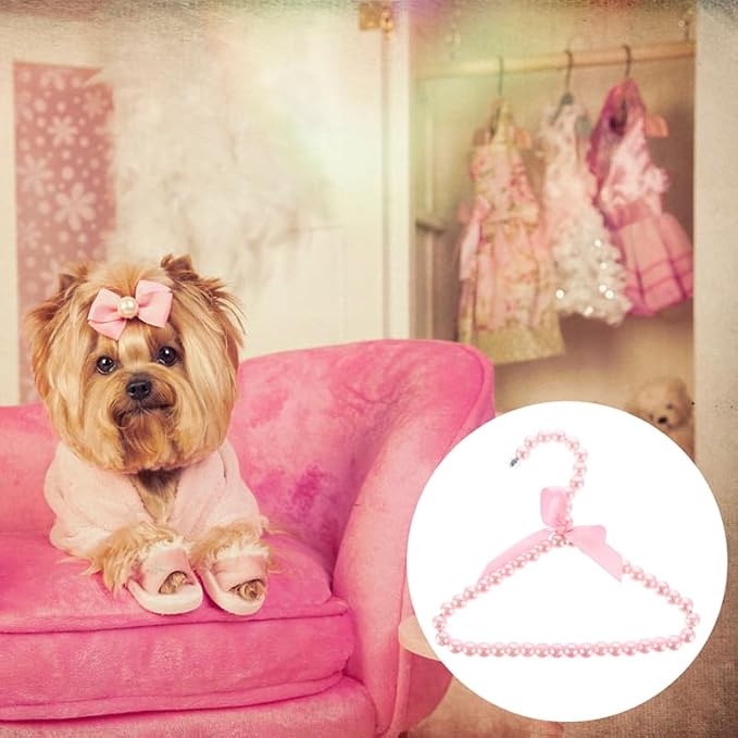 Beavorty Pearl Pet Clothes Hanger Dog Clothes Hangers Pearls for Puppy Garment Storage Decorative Bow Pet Clothing Rack Lightweight Small Coat Hanger 7.87 X 6.29 X 0.39 in Set of 2