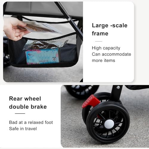 Foldable Pet Stroller with Weather Cover, Pet Strolling Cart with 4 Caster, Storage Basket and Cup Holder, Portable Jogger for Dogs & Cats Grey 1 Set