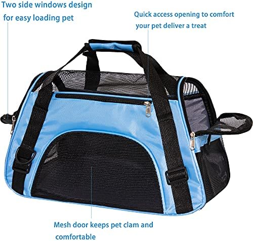 MuchL Pet Carrier Cat Cattier Soft-Sided Carriers for Small Medium Cats Dogs Puppies Pet Carrier Airline Approved Cat Dog Pet Travel Carrier (Medium, Blue)