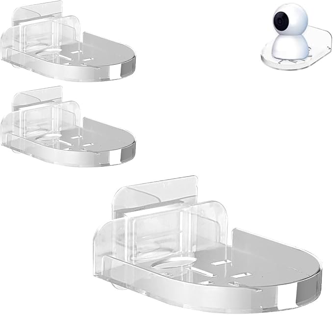3pcs Baby Monitor Shelf Adhesive Small Security Camera Wall Mount Floating Shelves for Mini Speaker, Pop Figures,Clock,Smart Home Camera Holder Bracket(Clear)