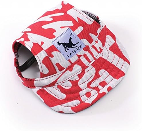 Leconpet Baseball Caps Hats with Neck Strap Adjustable Comfortable Ear Holes for Small Medium and Large Dogs in Outdoor Sun Protection (M, Red Letters)