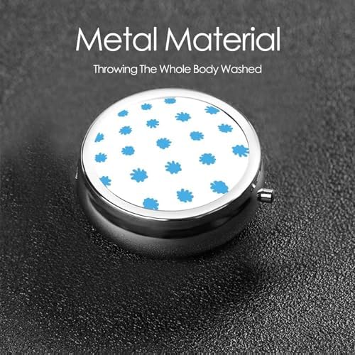 Round Pill Container, 3-Compartment Mini Organizer, Sturdy Metal Case for Medicine, Travel Pill Holder Purse Pocket Essential, Light Blue Animal Cow Print