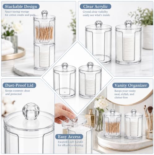 2 Pcs Cotton Round Holder with Lid Plastic Pad Dispenser | Clear Makeup Remover Pads Container, Storage Organizer for Bathroom Vanity, Plastic Jar, for Makeup Remover Pads