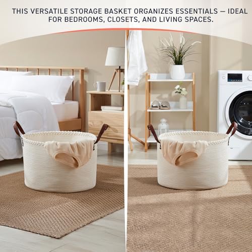 XLarge Round Cotton Rope Storage Basket, 21x21x14, Cream