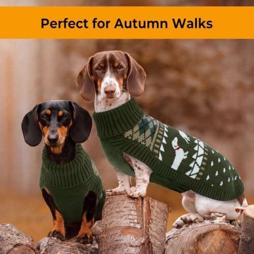 Lelepet Dachshund Sweater Turtleneck Dog Sweaters for Small Dogs (XS-XL) | Pullover Knitted Dog Coat,Cold Weather Dachshund Clothes,Fall/Winter Cozy Outfit for Wiener Dogs,Stretchy Knitwear,Army Green