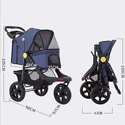Pet Stroller-3 Wheel Stroller, Foldable Dog Liner and Storage Basket, for Small Medium Size，98 * 57 * 105cm