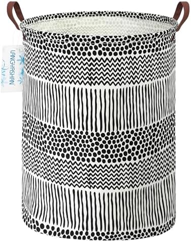 Round Laundry Basket Collapsible Storage Hamper Organizer Black Line | Waterproof Canvas Foldable Baskets with sturdy Handles Multi-scene Organizer for Home Play Bedroom Gift Bin