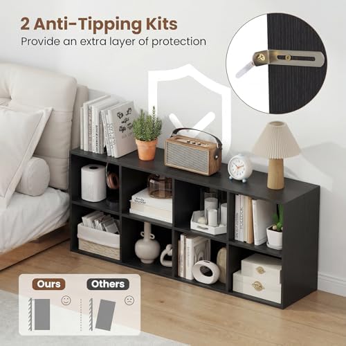 Giantex 8-Cube Bookcase, 3-Tier Cubby Bookshelf, Horizontal Vertical Display Rack with Anti-Tipping Kits, Modern Storage Organizer Shelf Unit for Bedroom, Living Room, Study (Black, 8-Cube)
