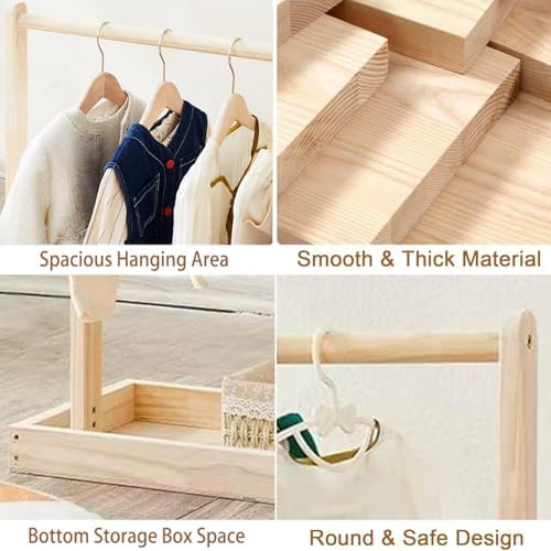 Baby Clothing Rack for Baby Shower, Pets Clothes Rack with Storage Box & Hanging Rod for Dogs Cats Dolls Clothes Display, Mini Baby Shower Crate Closet Rack (Natural)